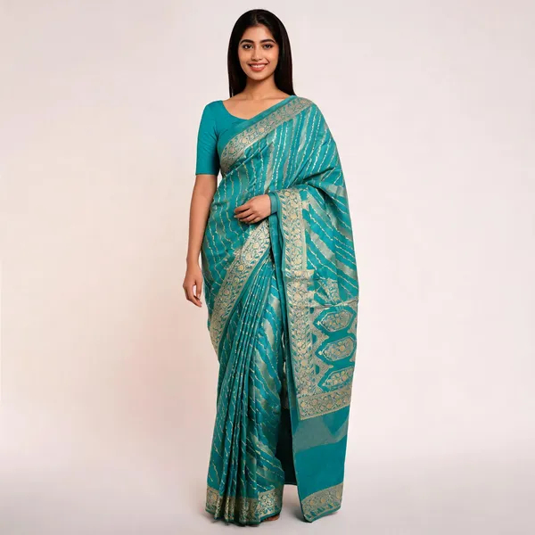 Turquoise_Mashru_Silk_Zari_Woven_Diagonal_Banarasi_Saree_For_Women