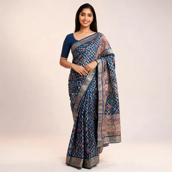 Blue_Katan_Silk_Zari_Jaal_Floral_Woven_Banarasi_Saree_For_Women