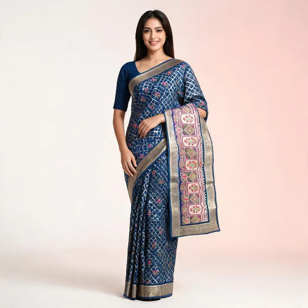 Blue_Katan_Silk_Zari_Jaal_Floral_Woven_Banarasi_Saree_For_Women