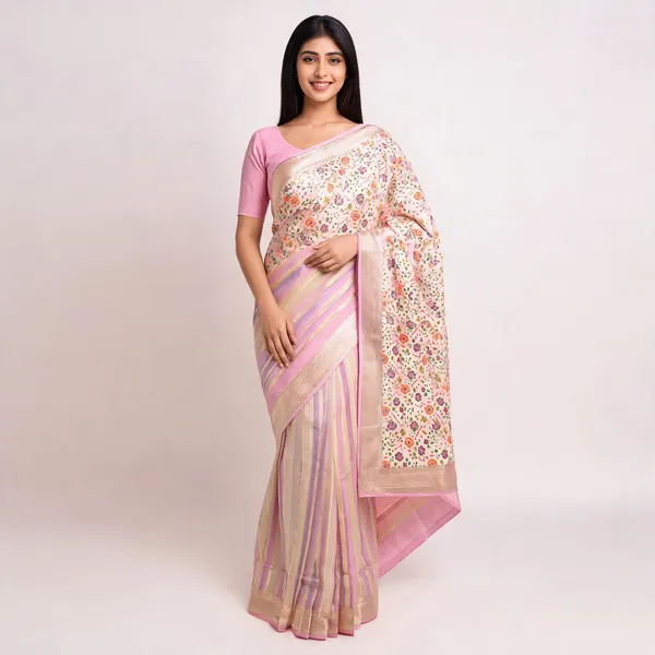 Pink_Organza_Kora_Zari_Border_Floral_Print_Saree_For_Women