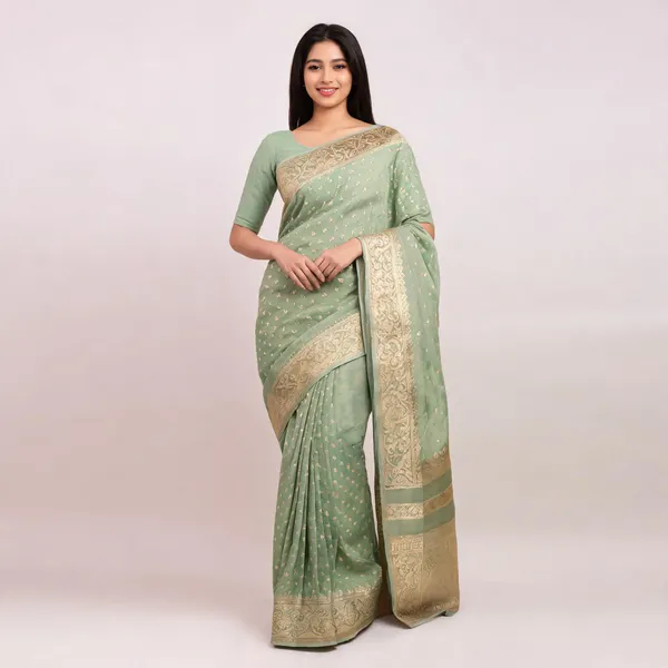 Green_Cotton_Silk_Zari_Woven_Banarasi_Saree_For_Women
