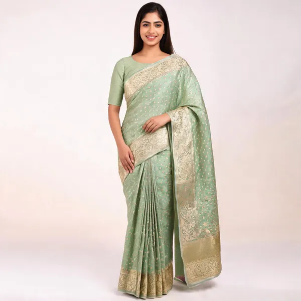 Green_Cotton_Silk_Zari_Woven_Banarasi_Saree_For_Women