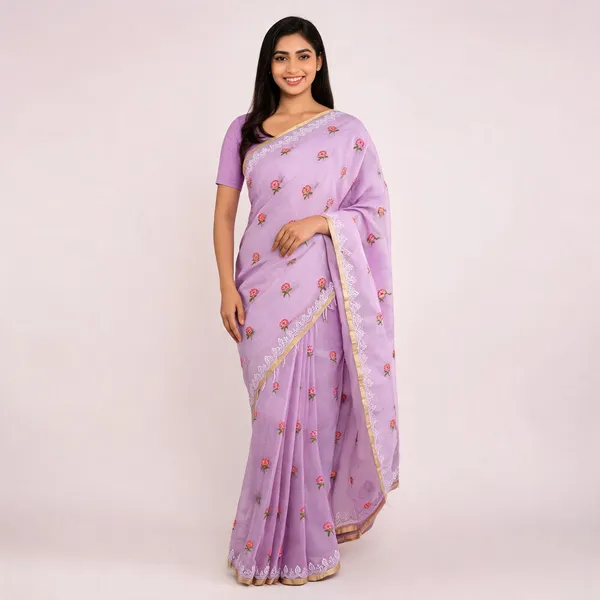 Lavender_Kota_Silk_Floral_Embroidered_Zari_Border_Saree_For_Women