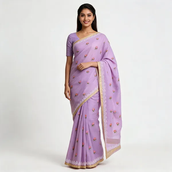 Lavender_Kota_Silk_Floral_Embroidered_Zari_Border_Saree_For_Women