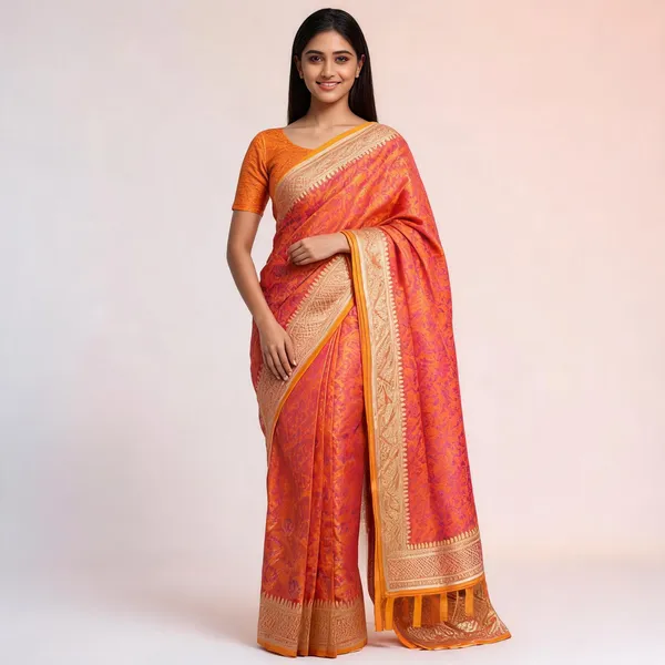 Orange_Mashru_Silk_Zari_Woven_Floral_Banarasi_Saree_For_Women