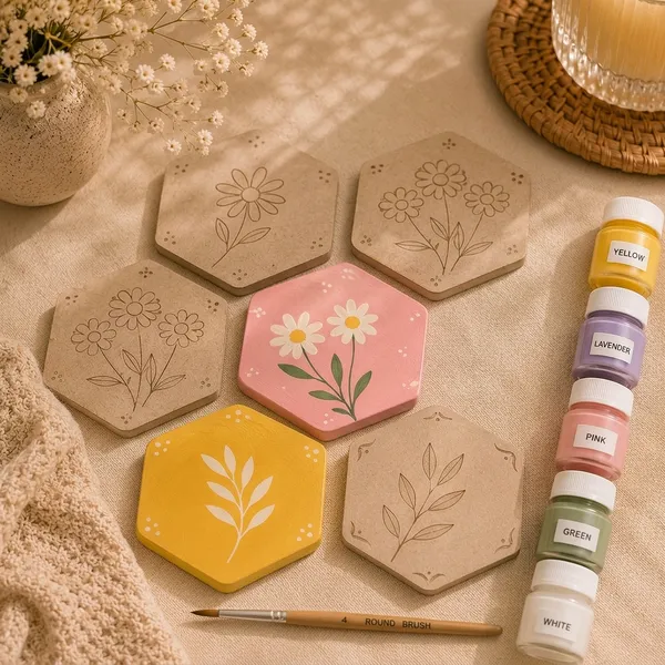 DIY_Brown_Wood_Coaster_Set_For_Table_Top