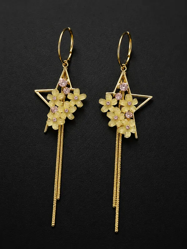 Gold_Tone_Floral_Star_Dangling_Drop_Earrings_For_Women