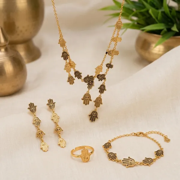 Golden_Stainless_Steel_Pendant_Ring_Earring_Bracelet_Set_For_Women