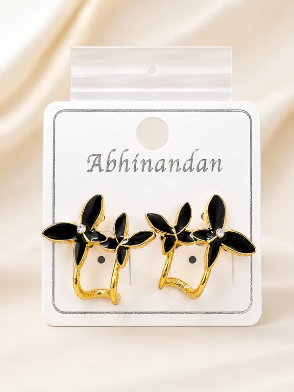 Black_Gold_Tone_Alloy_Floral_Drop_Earrings_For_Women