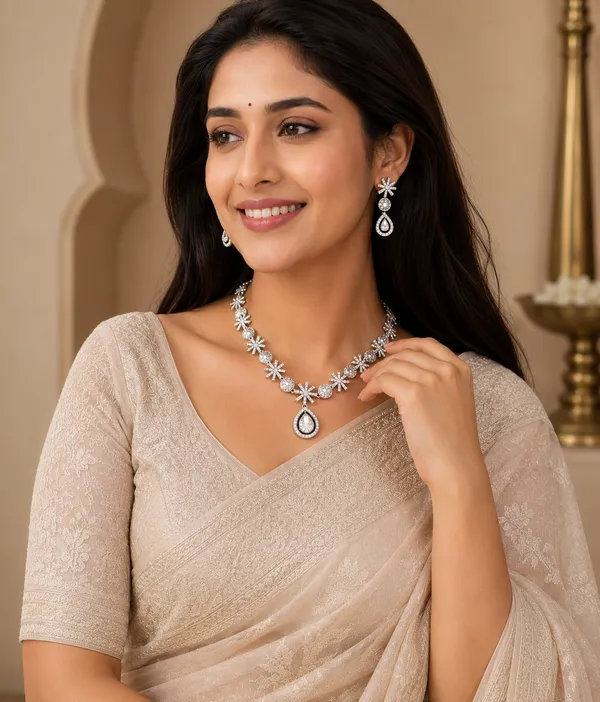 Silver_Ad_Stone_Alloy_Floral_Necklace_And_Earrings_Set_For_Women