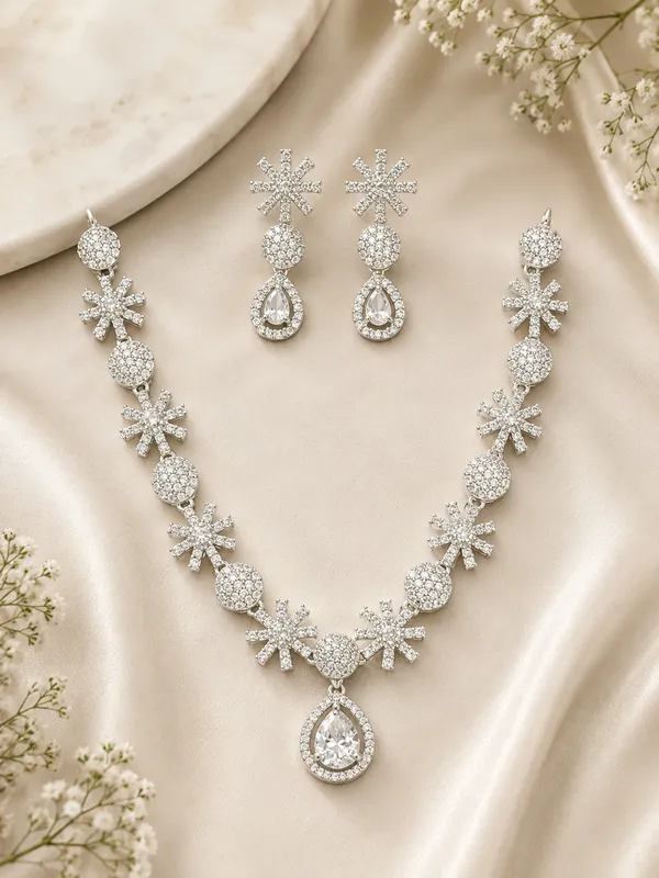 Silver_Ad_Stone_Alloy_Floral_Necklace_And_Earrings_Set_For_Women