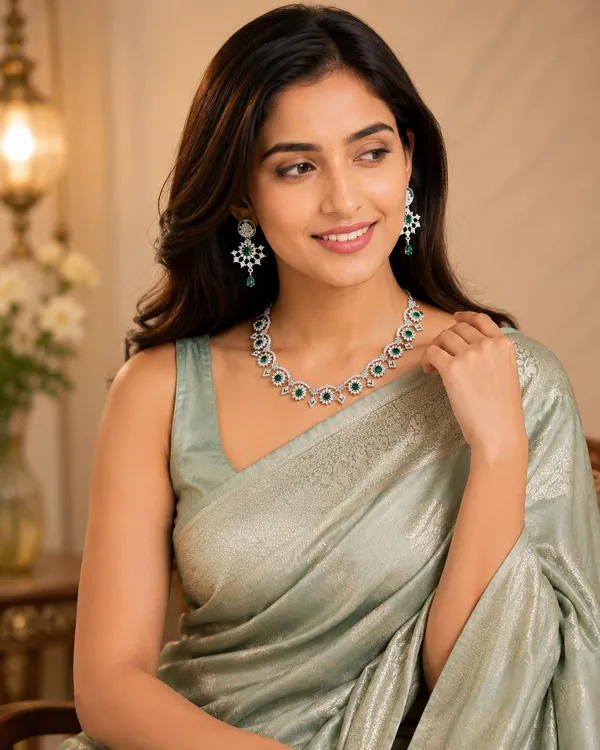 Green_Ad_Stone_Alloy_Floral_Necklace_And_Earrings_Set_For_Women