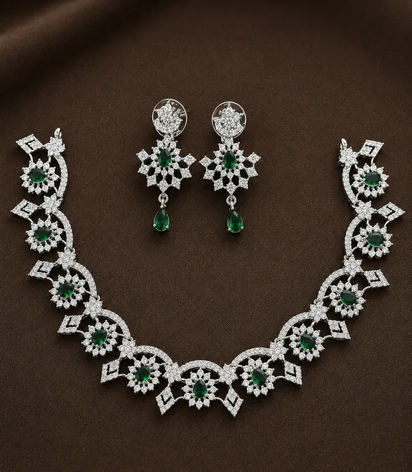Green_Ad_Stone_Alloy_Floral_Necklace_And_Earrings_Set_For_Women