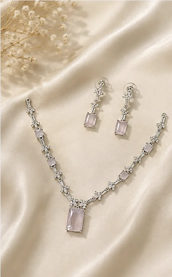 Silver_Light_Pink_Ad_Stone_Alloy_Floral_Necklace_And_Earrings_Set_For_Women