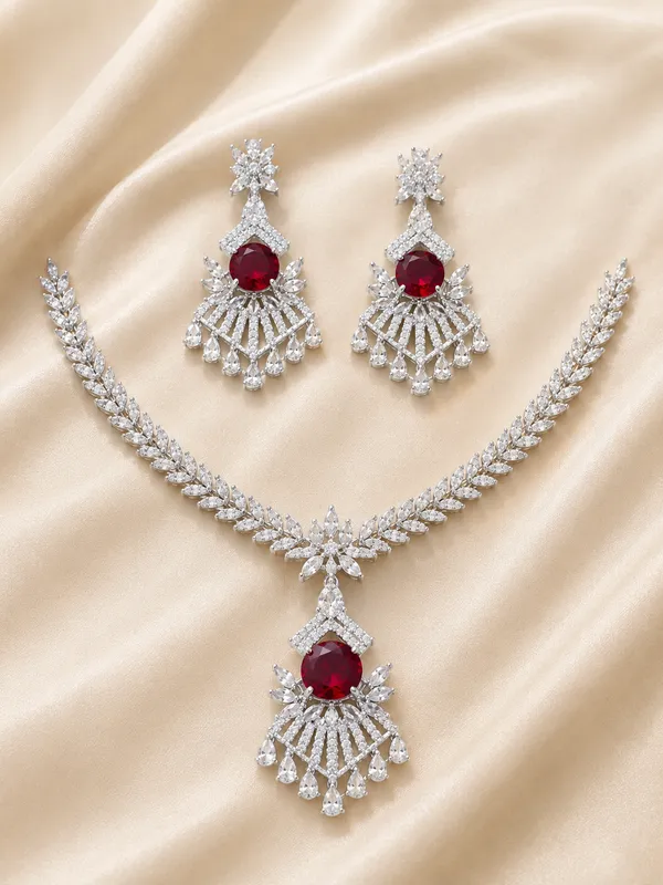 Silver_Red_Ad_Stone_Alloy_Lattice_Necklace_And_Earrings_Set_For_Women