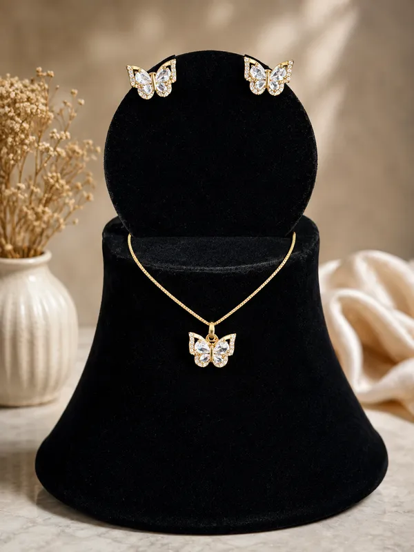 Gold_Tone_Stainless_Steel_Butterfly_Necklace_And_Earrings_Set_For_Women