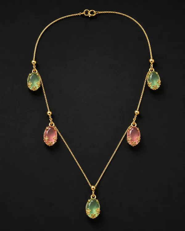 Gold_Green_Pink_Stone_Charm_Chain_Bracelet_Set_For_Women