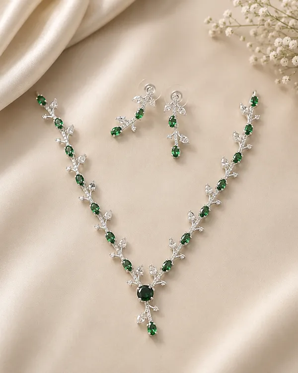 Green_Ad_Stone_Alloy_Leaf_Drop_Necklace_And_Earring_Set_For_Women