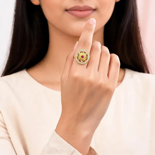 Gold_Tone_Pink_Rhinestone_Statement_Ring_For_Women