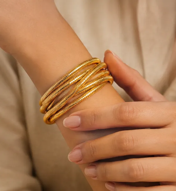 Silver_Gold_Tone_Stainless_Steel_Snake_Chain_Bangle_Set_For_Women