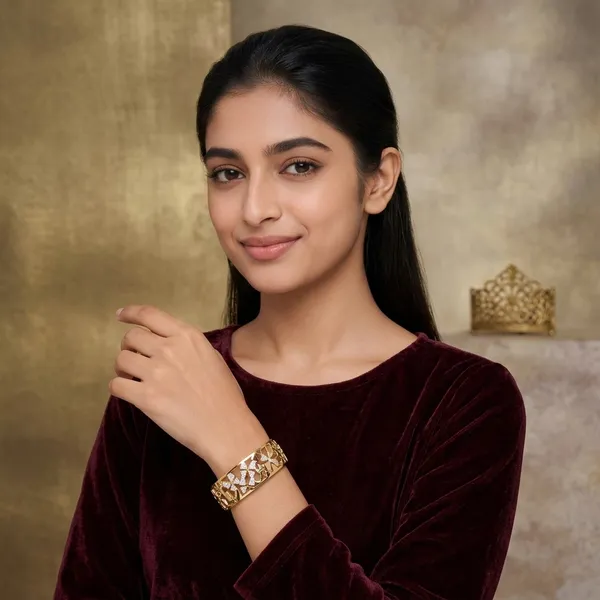 Gold_Tone_Stainless_Steel_Floral_Stone_Studded_Bangle_For_Women