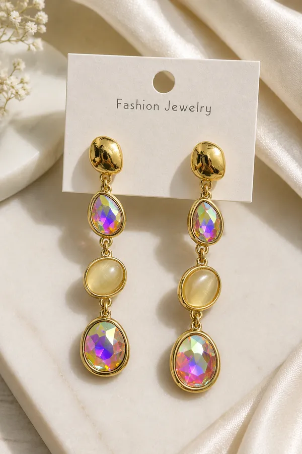 Gold_Tone_Stainless_Steel_Multicolour_Stone_Linked_Oval_Drop_Earrings_For_Women