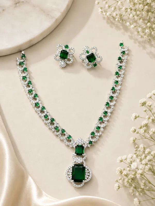 Green_Ad_Stone_Alloy_Pendant_Necklace_And_Earrings_Set_For_Women