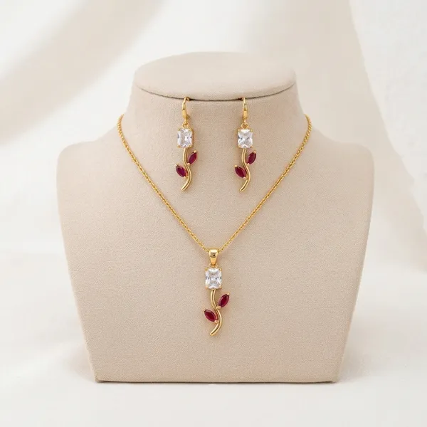 Gold_Tone_Stainless_Steel_Red_Stone_Floral_Jewellery_Set_For_Women