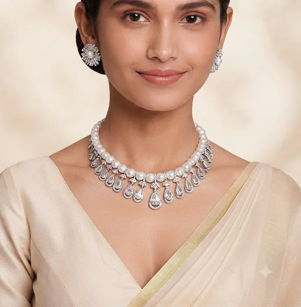 Silver_Ad_Stone_Alloy_Pearl_Floral_Necklace_And_Earrings_Set_For_Women