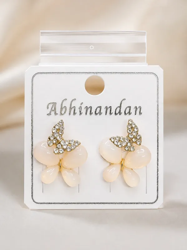 Beige_Stainless_Steel_Floral_Drop_Earrings_For_Women