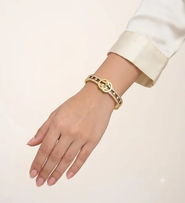 Gold_Stainless_Steel_Crystal_Detail_Bangle_Bracelet_For_Women