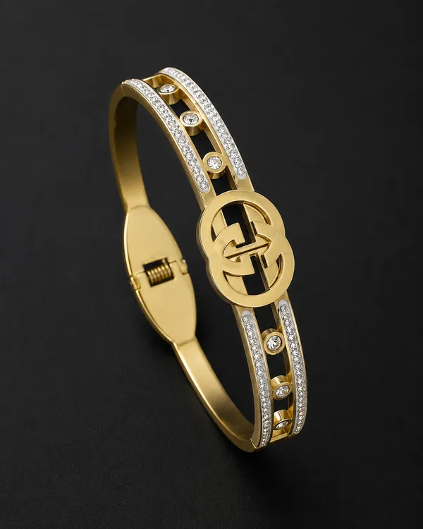 Gold_Stainless_Steel_Crystal_Detail_Bangle_Bracelet_For_Women