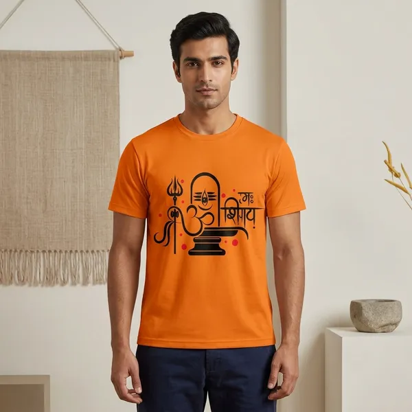 Orange_Graphic_Crew_Neck_T-Shirt_For_Men