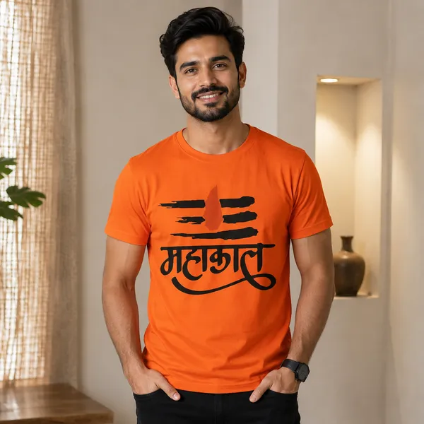 Orange_Graphic_Print_Crew_Neck_T-Shirt_For_Men