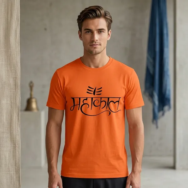 Orange_Graphic_Crew_Neck_T-Shirt_For_Men
