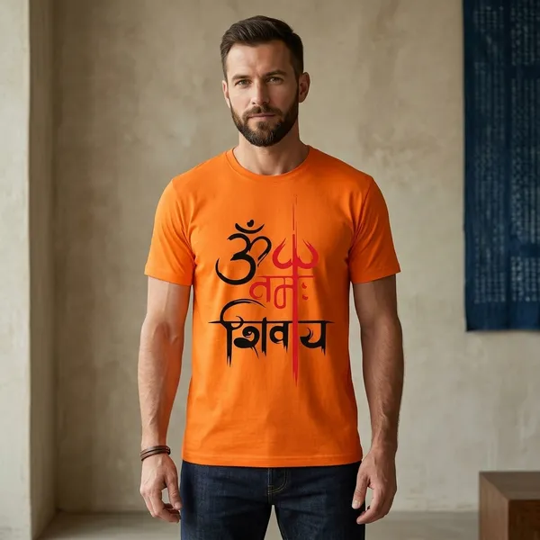 Orange_Graphic_Crew_Neck_T-Shirt_For_Men