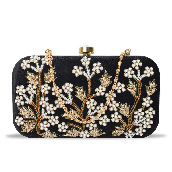 Black_Fabric_Pearl_Beaded_Floral_Embroidered_Box_Clutch_For_Women