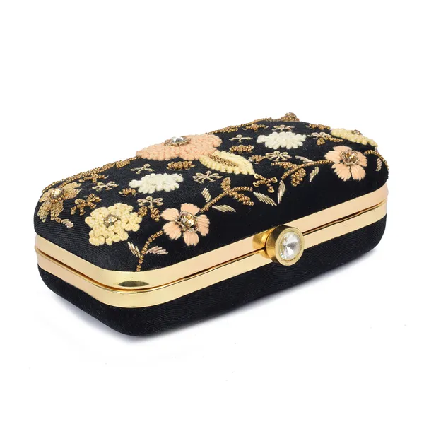 Black_Fabric_Floral_Beaded_Sequin_Box_Clutch_For_Women