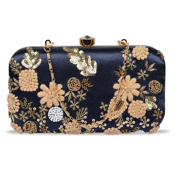 Navy_Blue_Satin_Floral_Sequin_Embroidered_Box_Clutch_For_Women