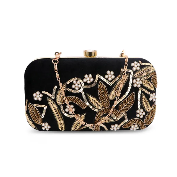 Black_Velvet_Sequin_Beaded_Floral_Embroidered_Box_Clutch_For_Women
