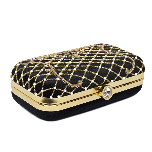 Black_Gold_Fabric_Zari_Pearl_Embroidered_Box_Clutch_For_Women