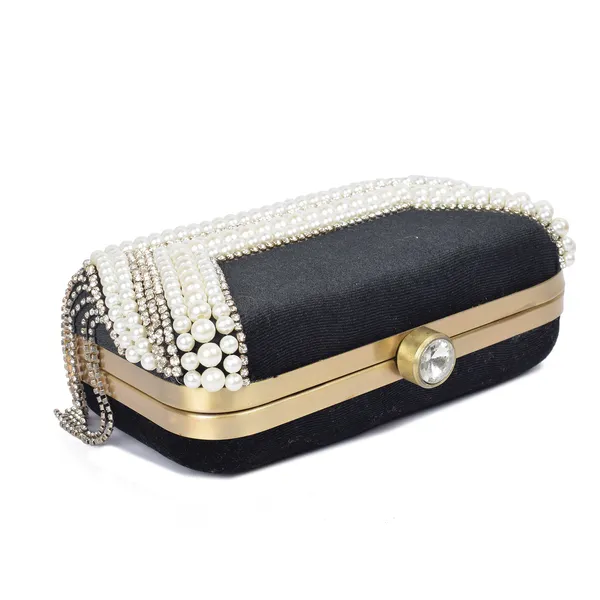Black_Pearl_Crystal_Fringe_Embellished_Box_Clutch_For_Women
