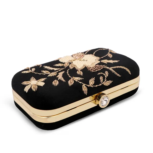 Black_Velvet_Floral_Embroidered_Box_Clutch_For_Women