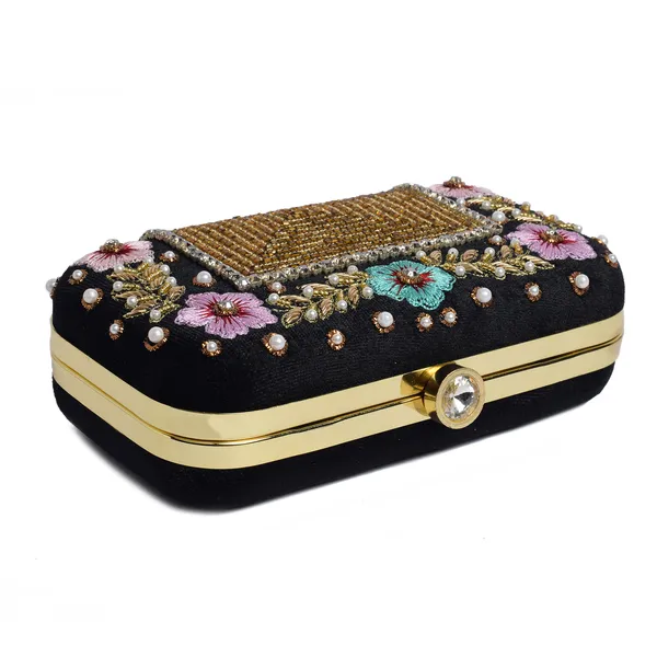 Black_Fabric_Pearl_Beaded_Floral_Embroidered_Box_Clutch_For_Women