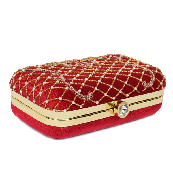 Red_Velvet_Gold_Zari_Embroidered_Box_Clutch_For_Women