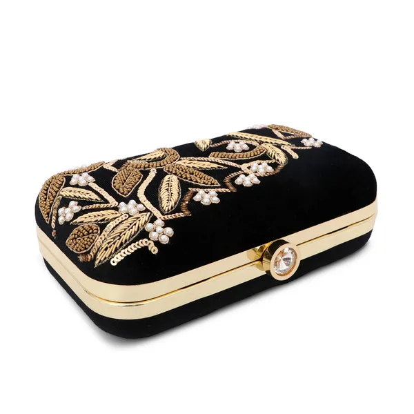 Black_Velvet_Sequin_Beaded_Floral_Embroidered_Box_Clutch_For_Women