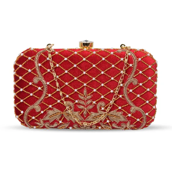 Red_Velvet_Gold_Zari_Embroidered_Box_Clutch_For_Women