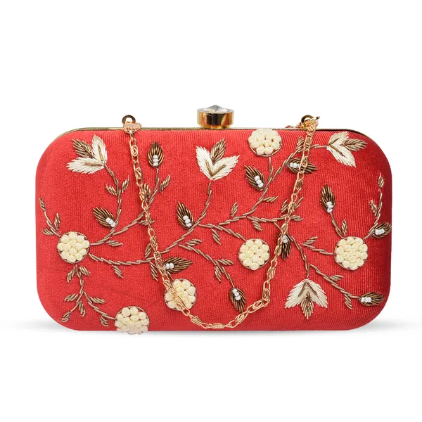 Red_Fabric_Floral_Beaded_Embroidered_Box_Clutch_For_Women