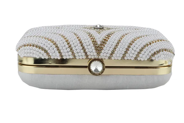 White_Pearl_Beaded_Embellished_Box_Clutch_For_Women