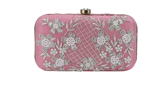 Pink_Fabric_Zari_Floral_Embroidered_Box_Clutch_For_Women